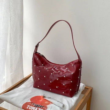 Qfdian Fashion Women Luxury Design Rivets Underarm Bag Punk All Match Office Lady Handbags Vintage Casual Shoulder Bags Y2k Aesthetic